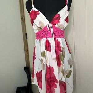In Bloom Pink Floral Chemise with Lace Nightie Teddy Valentines Slip